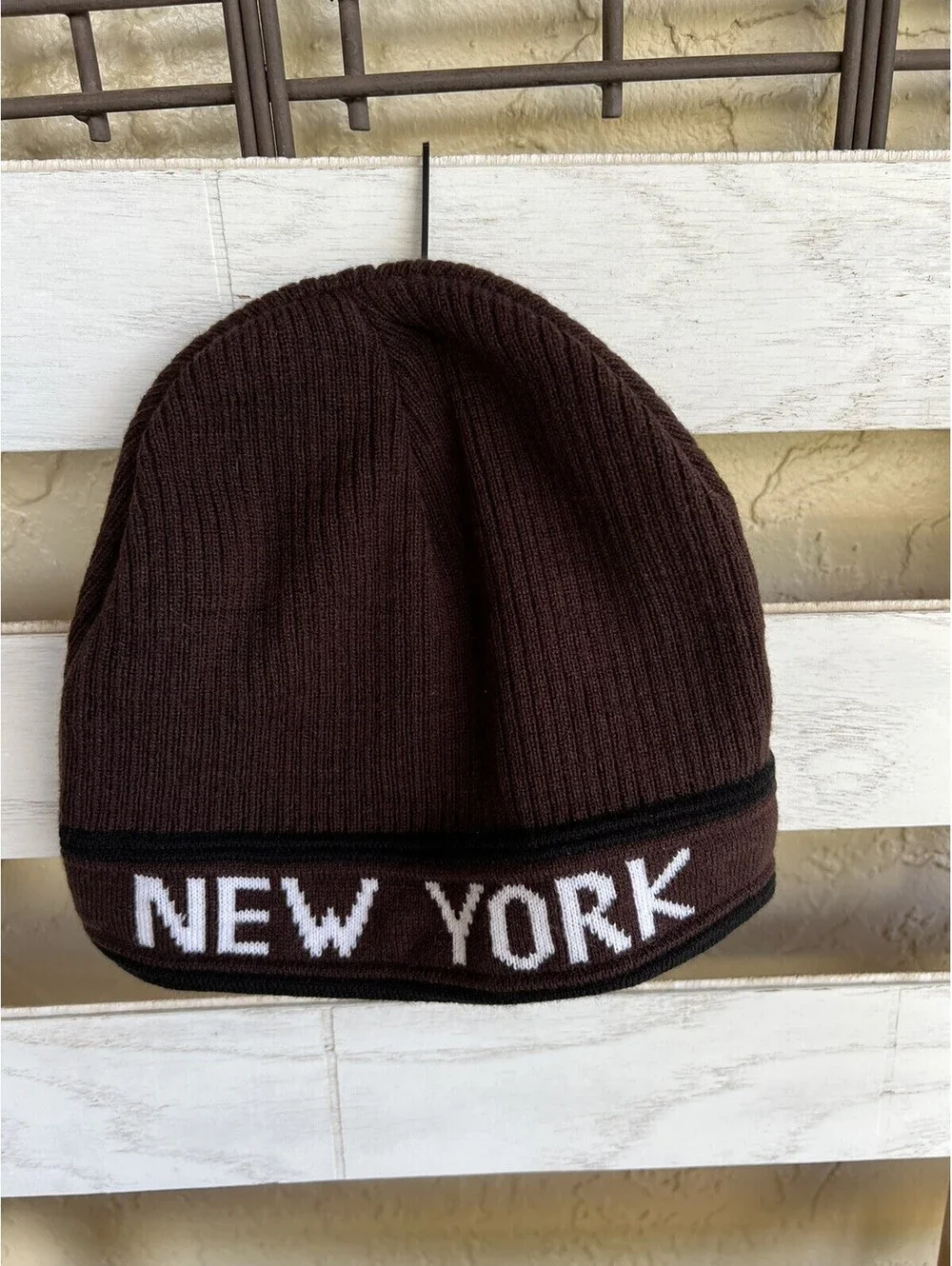 New York Basic Ribbed Beanie Brown Winter Hat Cap NEW.